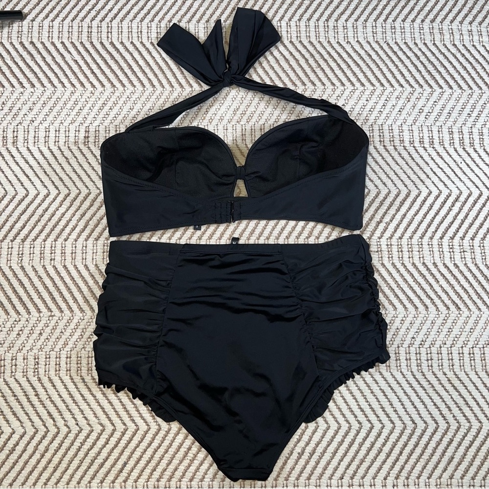 Torrid Plus Size 2X Black Halter Top Ruched Bottom Bikini Swim Set - Picture 4 of 12